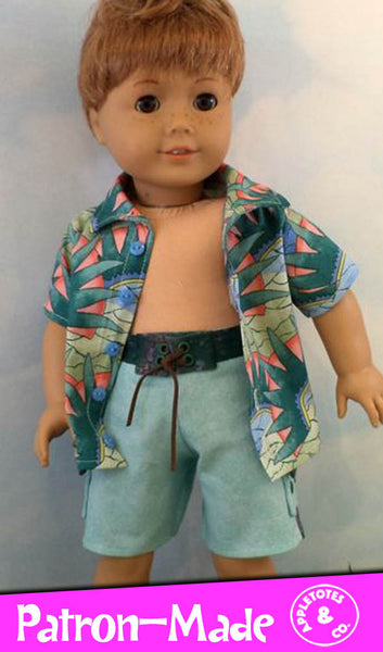 Surf's Up Board Shorts Sewing Pattern for 18 Inch Dolls