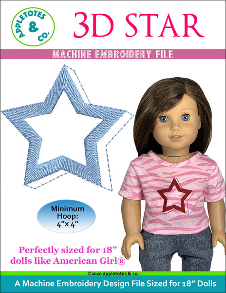 3D Star Machine Embroidery File for 18 Inch Dolls