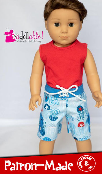 Surf's Up Board Shorts Sewing Pattern for 18 Inch Dolls