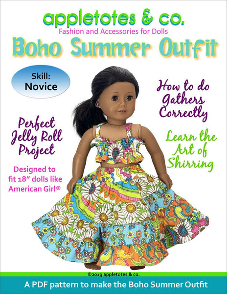Boho Summer Outfit Sewing Pattern for 18 Inch Dolls