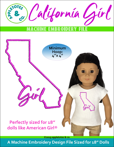 California Girl Machine Embroidery File for 18 Inch Dolls