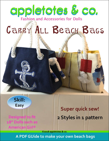 Carry All Beach Bags Sewing Pattern for 18 Inch Dolls