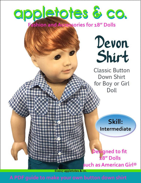 Devon Button-Down Shirt Sewing Pattern for 18 Inch Dolls