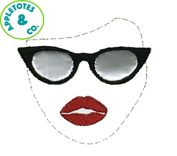 Face Sunglasses Applique Machine Embroidery File for 18" Dolls
