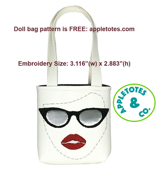 Face Sunglasses Applique Machine Embroidery File for 18" Dolls
