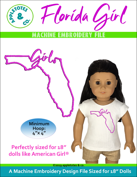 Florida Girl Machine Embroidery File for 18" Dolls