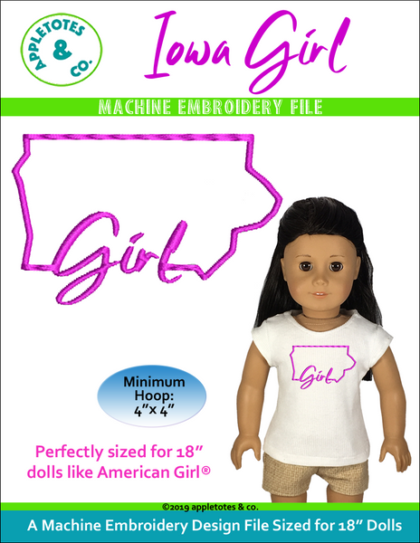 Iowa Girl Machine Embroidery File for 18 Inch Dolls