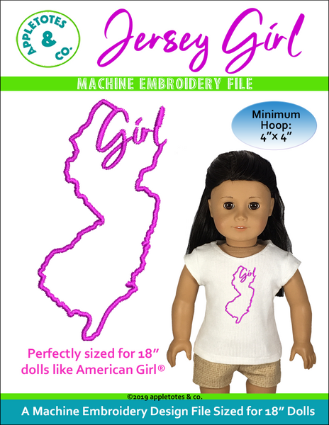 Jersey Girl Machine Embroidery File for 18 Inch Dolls