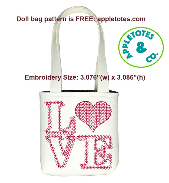 Love Motif Hearts Machine Embroidery File for 18 Inch Dolls