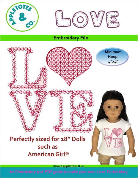 Love Motif Hearts Machine Embroidery File for 18 Inch Dolls