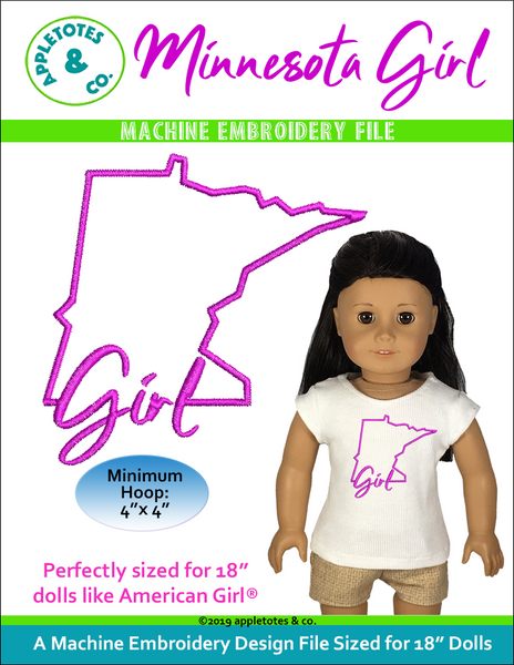 Minnesota Girl Machine Embroidery File for 18 Inch Dolls