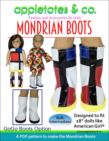 Mondrian Boots Sewing Pattern for 18 Inch Dolls