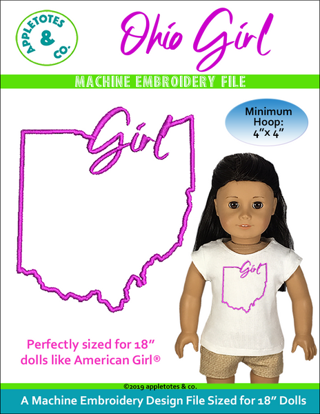 Ohio Girl Machine Embroidery File for 18 Inch Dolls