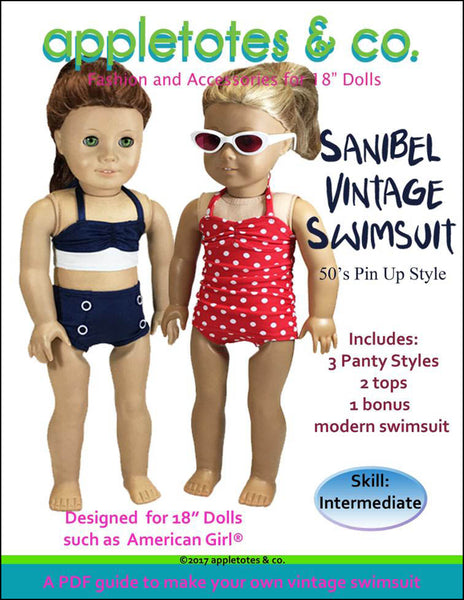 Sanibel Vintage Swimsuit Sewing Pattern for 18 Inch Dolls