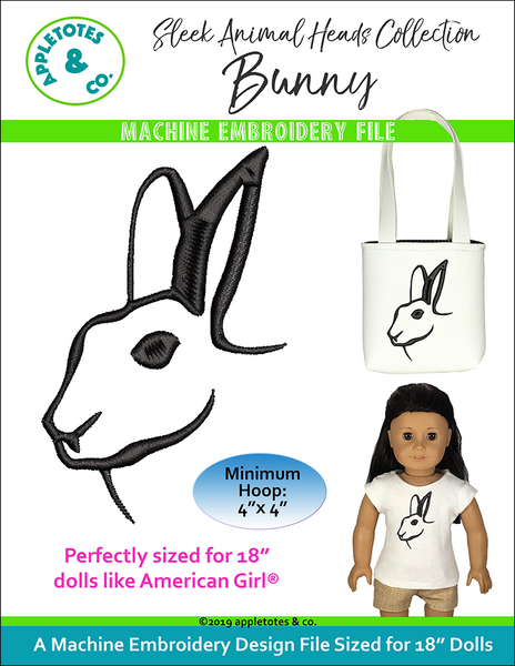 Sleek Bunny Head Machine Embroidery File for 18 Inch Dolls