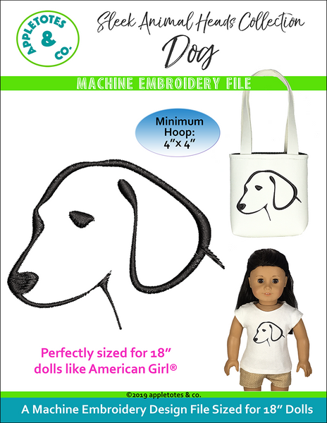 Sleek Dog Head Machine Embroidery File for 18 Inch Dolls