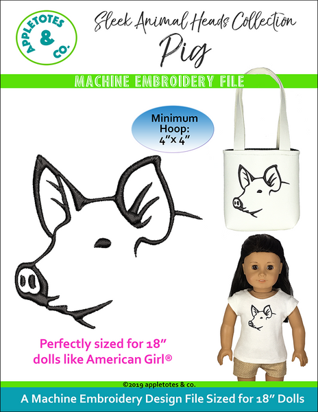 Sleek Pig Head Machine Embroidery File for 18 Inch Dolls