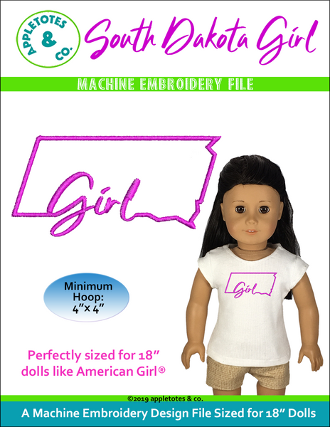 South Dakota Girl Machine Embroidery File for 18" Dolls