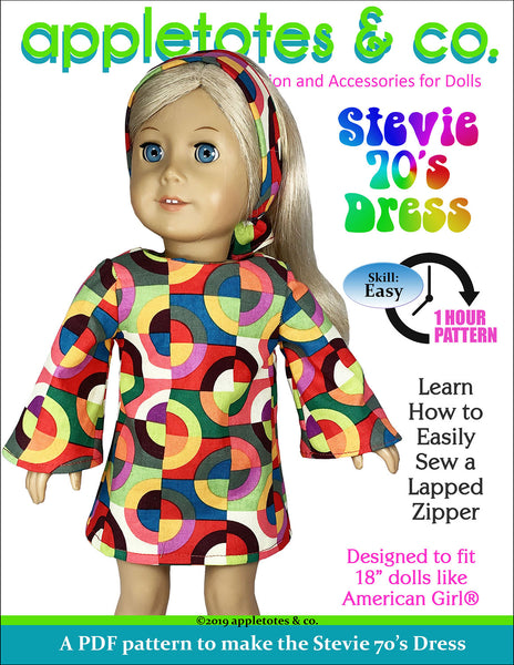 Stevie 70s Dress Sewing Pattern for 18 Inch Dolls