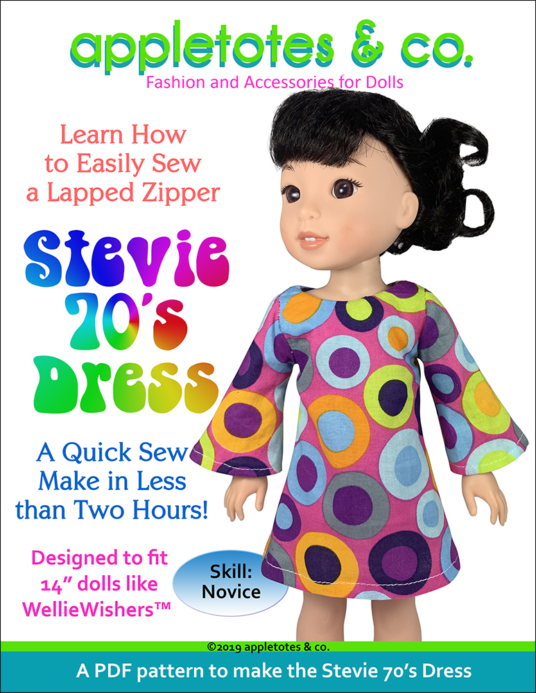 Stevie 70s Dress Sewing Pattern for 14 Inch Dolls Appletotes & Co.