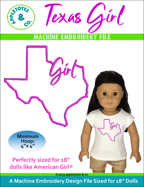 Texas Girl Machine Embroidery File for 18 Inch Dolls