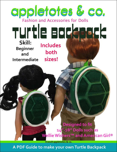 Turtle Backpack Sewing Pattern for 14 Inch & 18 Inch Dolls