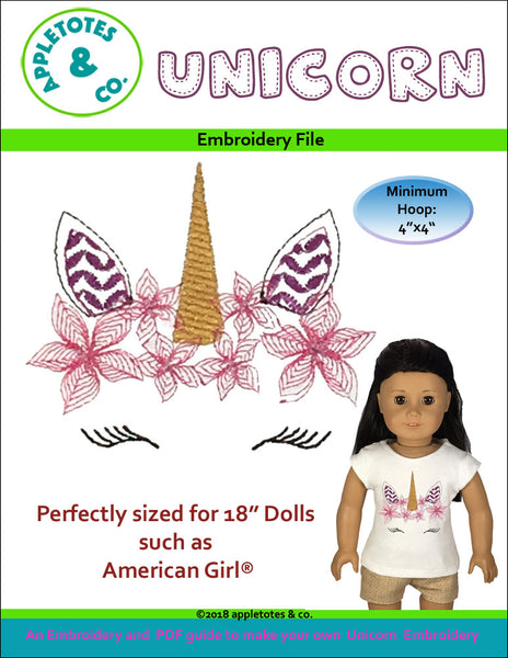 Unicorn Machine Embroidery File for 18 Inch Dolls