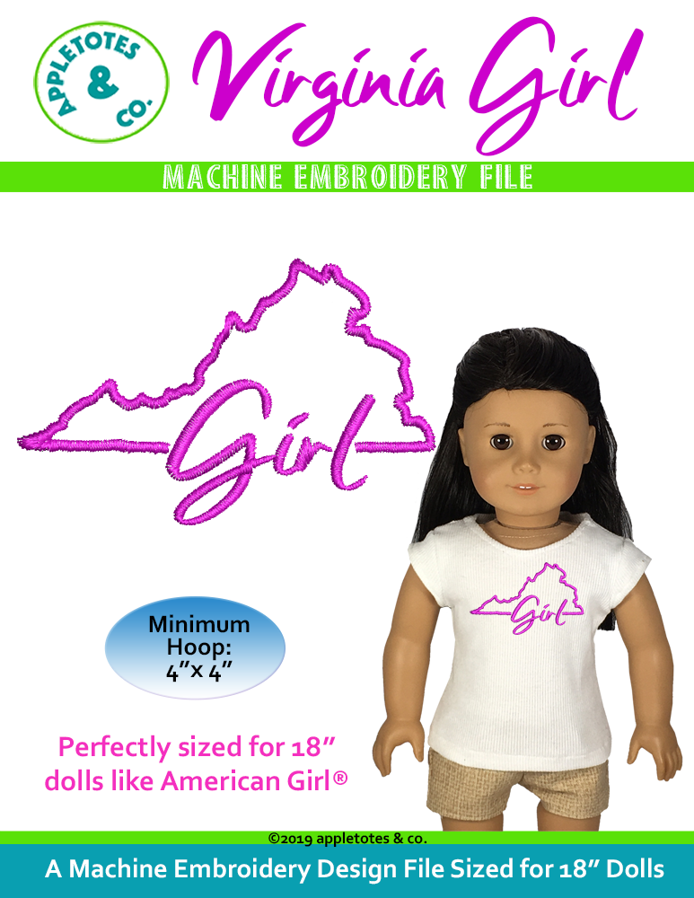 Virginia Girl Machine Embroidery File for 18" Dolls Appletotes & Co.