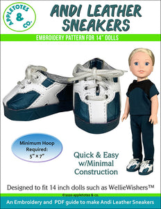 Andi Leather Sneakers ITH Embroidery Pattern for 14 Inch Dolls