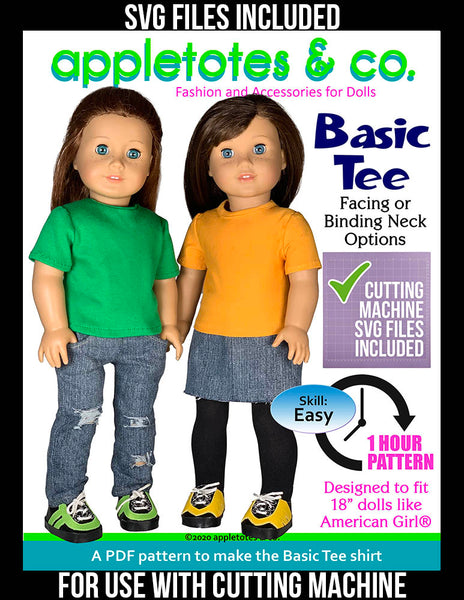 Basic Tee 18 Inch Doll Sewing Pattern - SVG Files Included