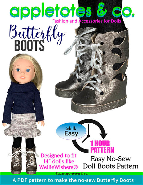 No-Sew Butterfly Boots 14 Inch Doll Sewing Pattern