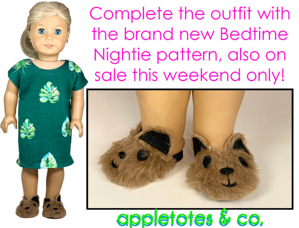 Fuzzy Animal Slippers ITH Embroidery Pattern for 18 Inch Dolls