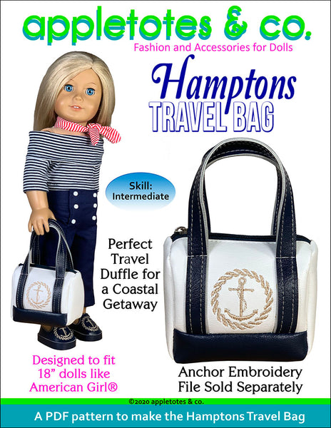 Hamptons Travel Bag Sewing Pattern for 18 Inch Dolls