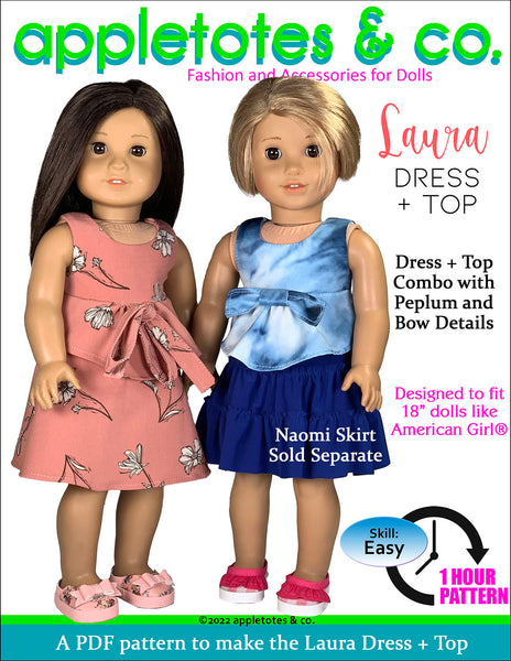 Laura Dress + Top 18 Inch Doll Sewing Pattern