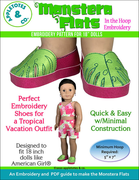 Monstera Flats ITH Embroidery Patterns for 18 Inch Dolls