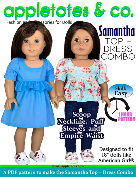 Samantha Top + Dress Combo 18 Inch Doll Sewing Pattern