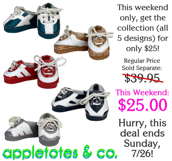 Leather Sneaker Collection (5 Pieces) ITH Embroidery Patterns for 14 Inch Dolls