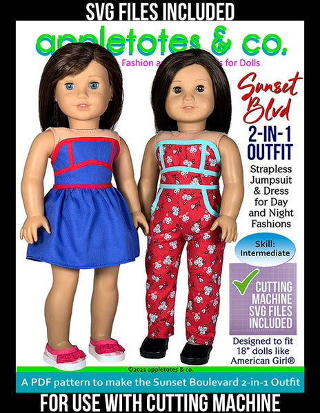 Sunset Boulevard Outfit 18 Inch Doll Sewing Pattern - SVG Files Included