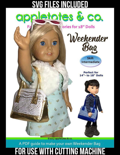 Weekender Bag Sewing Pattern for 14 Inch -18 Inch Dolls - SVG Files Included