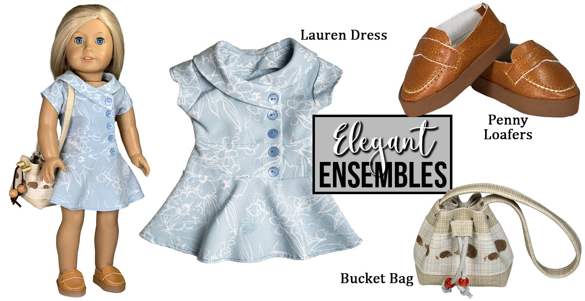 Lauren Dress & Bucket Bag Elegant Ensembles - 18 Inch Doll Patterns ...