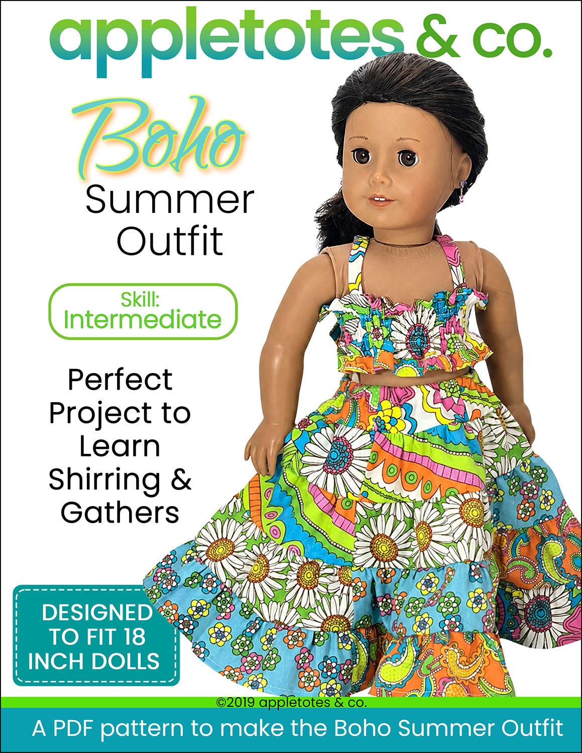 Boho Summer Outfit Sewing Pattern for 18 Inch Dolls