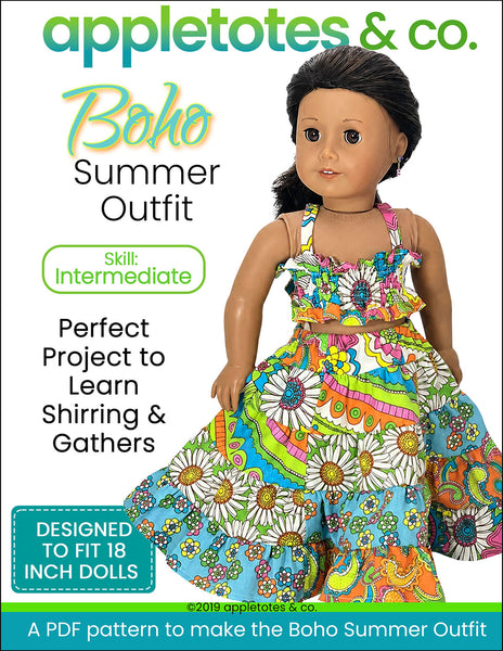 Boho Summer Outfit Sewing Pattern for 18 Inch Dolls