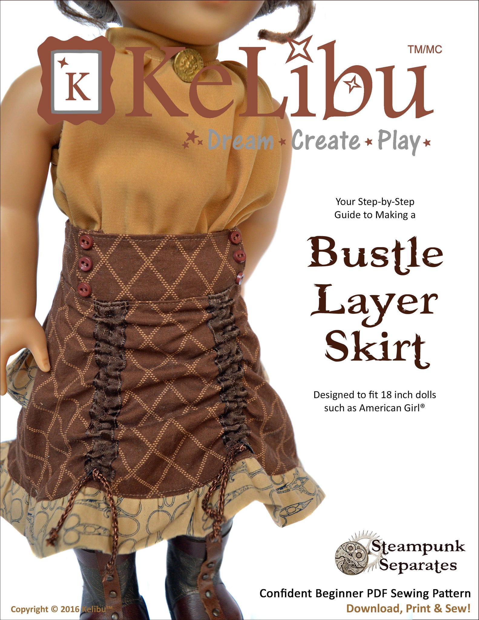 Steampunk Separates Bustle Layer Skirt 18 Inch Doll Sewing Pattern