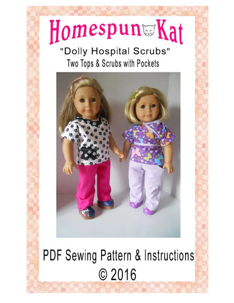 Dolly Hospital Scrubs 18 Inch Doll Sewing Pattern