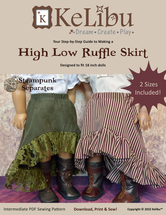 High Low Ruffle Skirt 18 Inch Doll Sewing Pattern