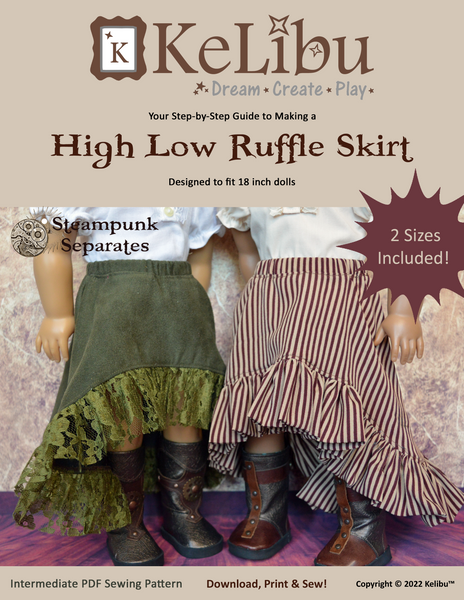 High Low Ruffle Skirt 18 Inch Doll Sewing Pattern