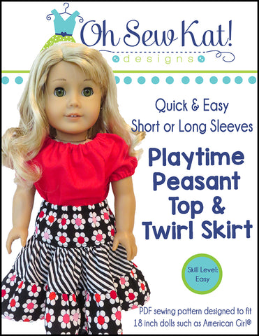 Playtime Peasant Top & Twirl Skirt 18 Inch Doll Sewing Pattern