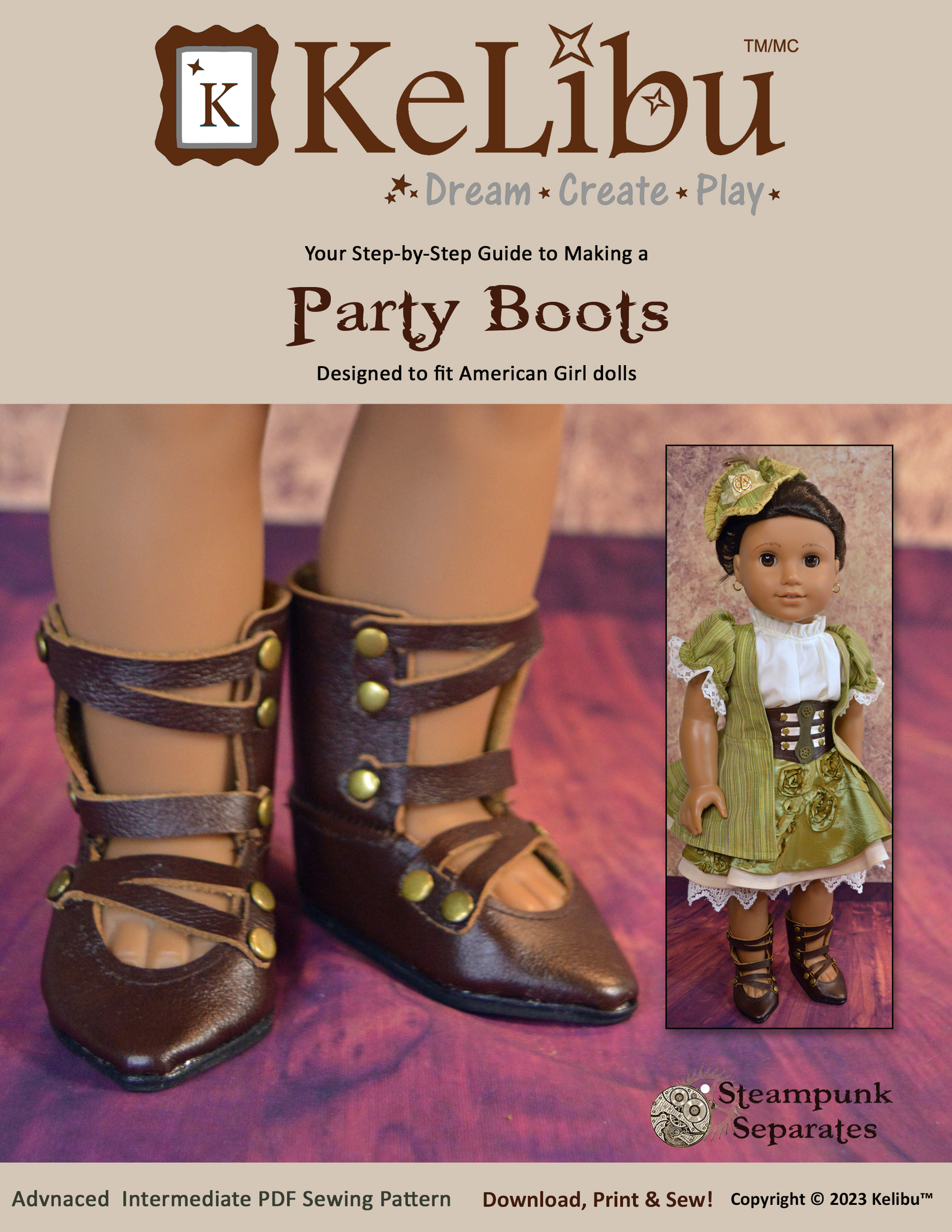Steampunk Party Boots 18 Inch Doll Sewing Pattern