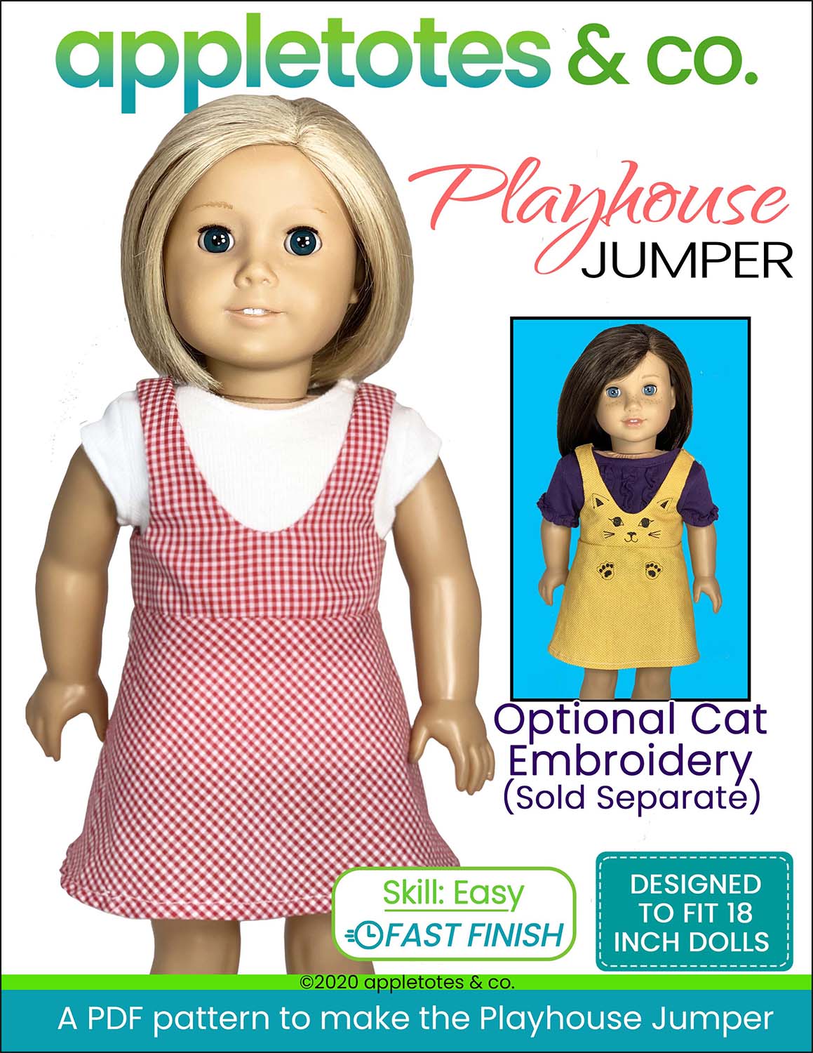 Playhouse Jumper Sewing Pattern for 18 Inch Dolls