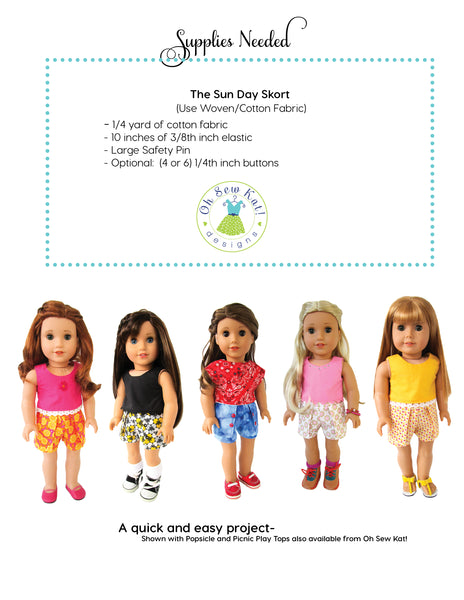 Sun Day Skort 18 Inch Doll Sewing Pattern